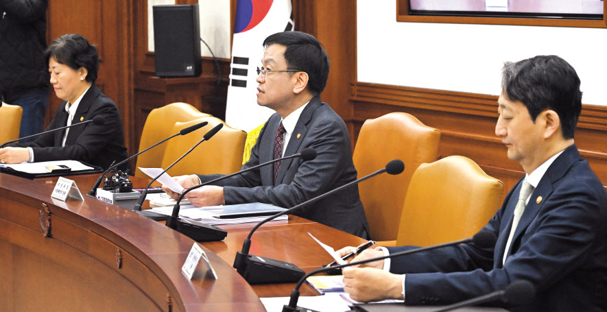 최상목(가운데) 경제부총리 겸 기획재정부 장관이 2일 서울 종로구 정부서울청사에서 열린 비상경제장관회의 겸 물가관계장관회의에 참석해 모두발언을 하고 있다. 임세준 기자