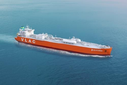 This image on Jan. 22, shows an artist's rendition of a very large ammonia carrier. (HD Korea Shipbuilding & Offshore Engineering Co.)