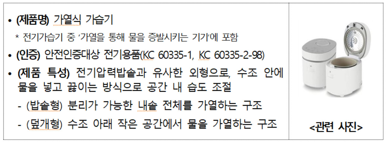 가열식 가습기 제품 관련 정보. [한국소비자원 제공]