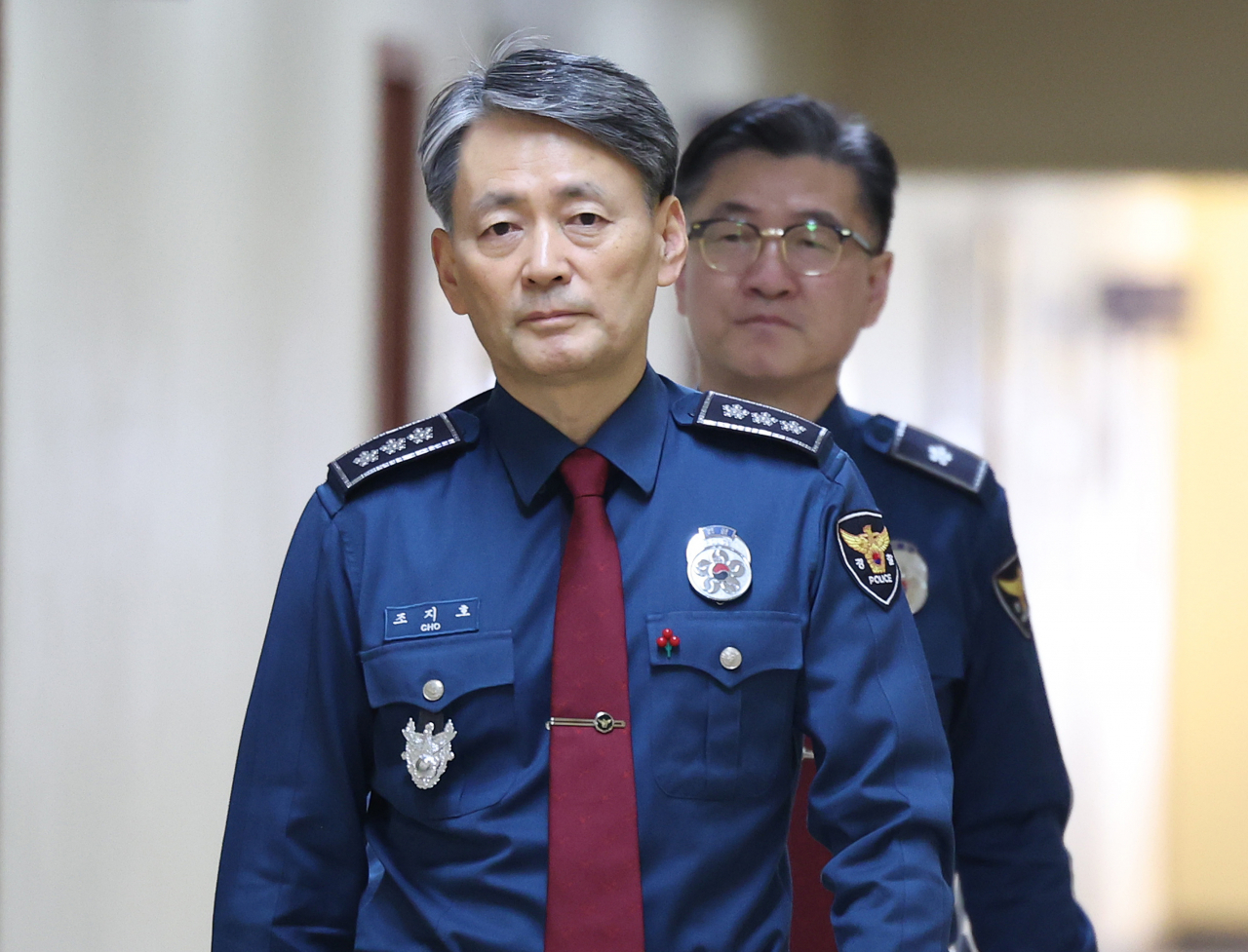 조지호 신임 서울경찰청장이 29일 오후 서울 종로구 서울경찰청에서 열린 서울경찰 지휘부 회의에 참석하고 있다. [연합]
