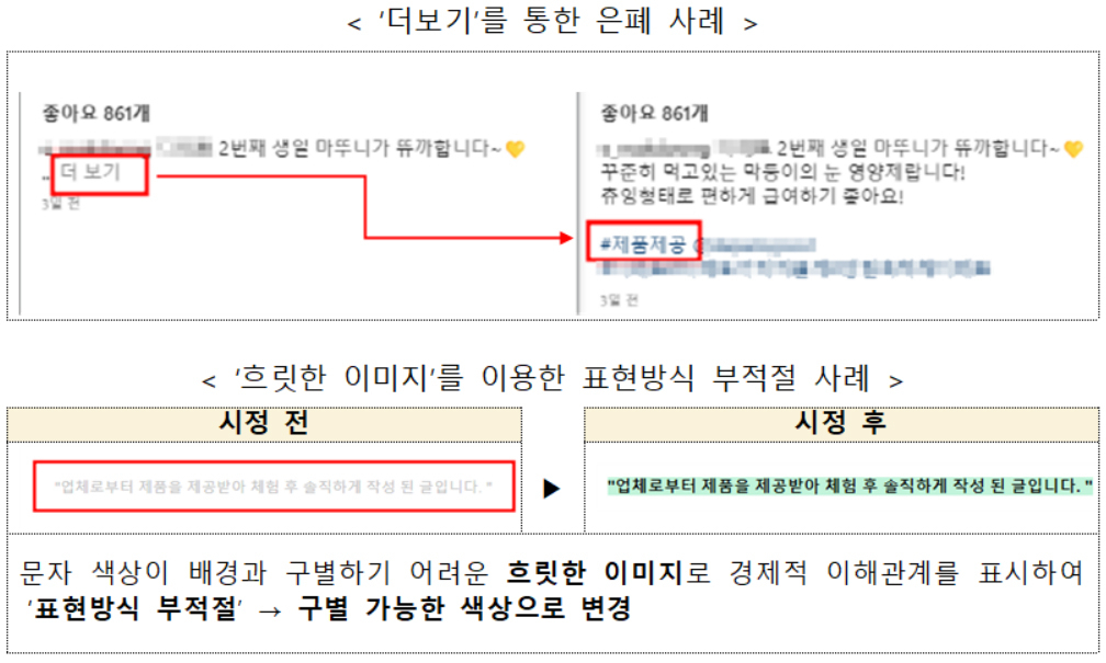 뒷광고 의심 게시물 적발 사례 [공정거래위원회]