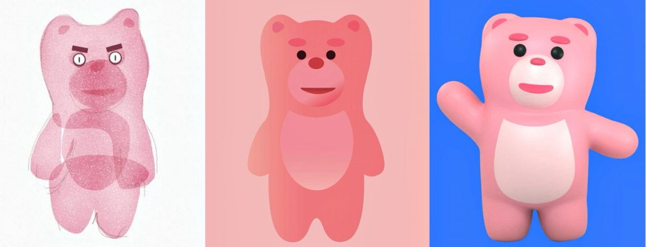 왼쪽부터 초안, 구체화된 시안, 그리고 최종 캐릭터. 역시 시작은 무시무시했다. [롯데홈쇼핑 제공]