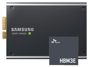 삼성전자 CXL 2.0 D램과 SK하이닉스 HBM3E [삼성전자·SK하이닉스 제공]