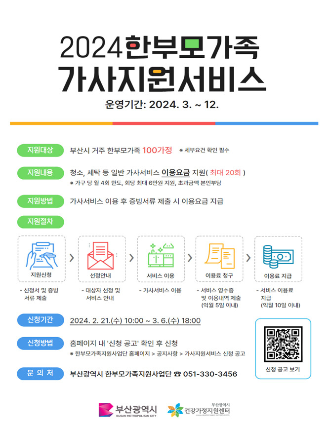 '2024 한부모가족 가사지원서비스' 신청안내 포스터. [사진=부산시]