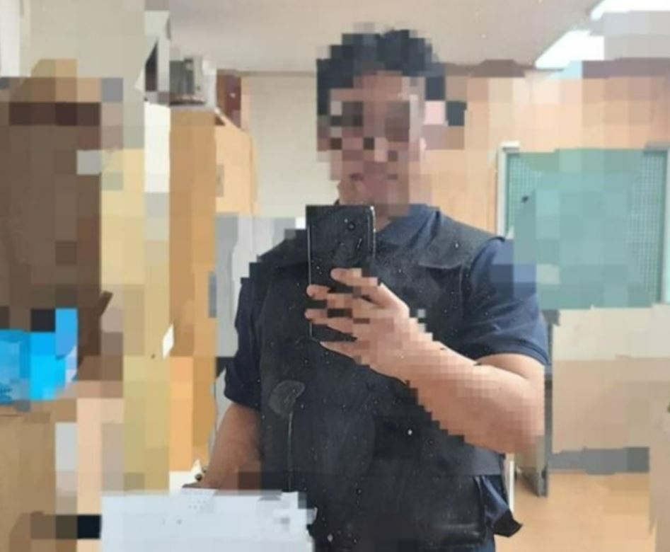 This photo provided by the North Jeolla Province division of the Korean Federation of Teachers Union shows a teacher who has been wearing an anti-stabbing vest due to the threats of a student. (KFTU)
