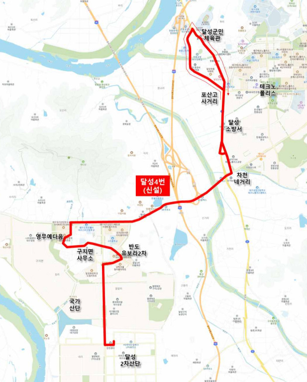 달성 신설 4번 버스 노선도.[달성군 제공]
