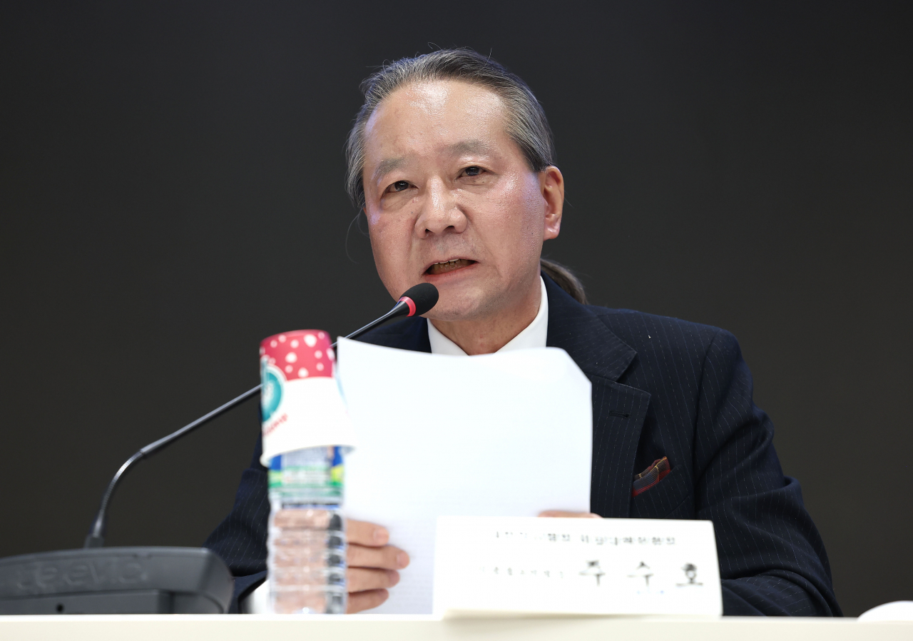 주수호 대한의사협회 비상대책위원회 언론홍보위원장이 지난 21일 오후 서울 용산구 대한의사협회 회관에서 의협 비대위 정례브리핑을 하고 있다. [연합]