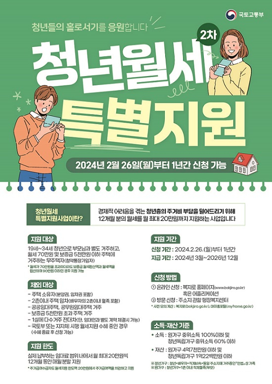 대전시, 청년월세 2차 특별지원 대상자 모집