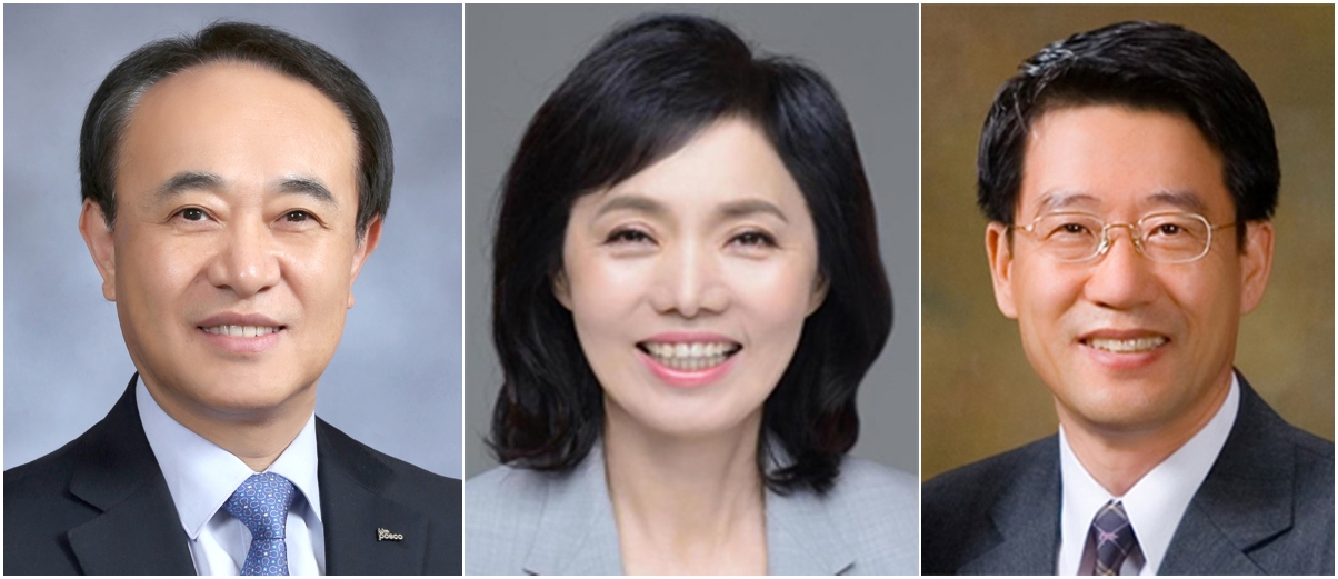 포스코퓨처엠 신규 사내이사 후보로 추천된 유병옥(왼쪽부터) 포스코퓨처엠 사장과 신규 사외이사 후보로 추천된 이복실 전 여성가족부, 윤태화 가천대 교수. [포스코퓨처엠 제공]