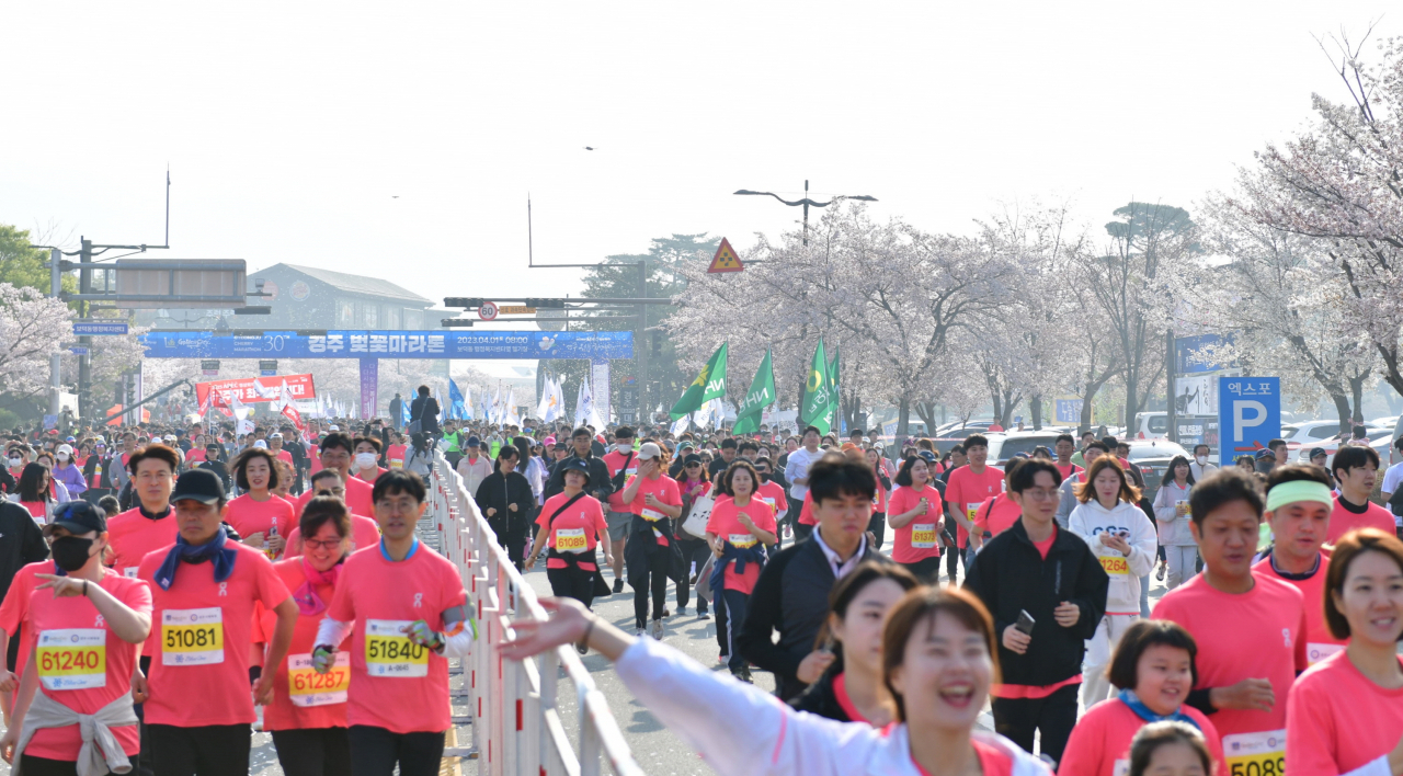 지난해 열린 벚꽃마라톤 대회 모습.[경주시 제공]