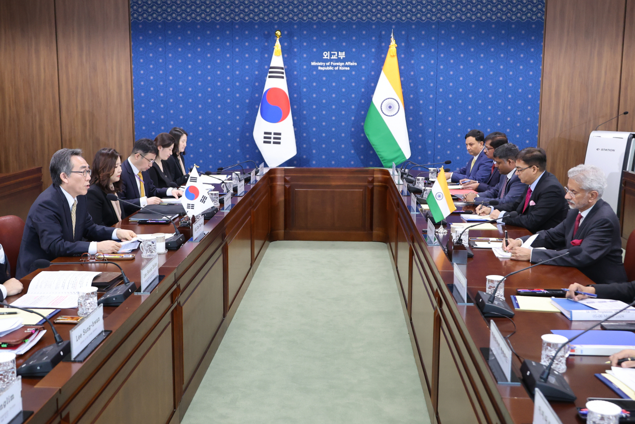 조태열 외교부 장관이 6일 오전 서울 종로구 외교부에서 수브라마냠 자이샨카르 인도 외교장관과 회담하고 있다. [연합]