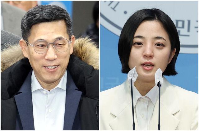 진중권 광운대 특임교수(왼쪽)와 류호정 경기 성남 분당갑 개혁신당 후보. [뉴시스]