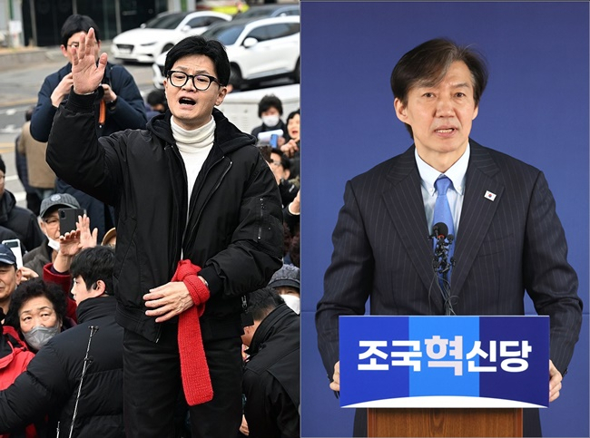 국민의힘 한동훈 비대위원장(왼쪽)과 조국혁신당 조국 대표.