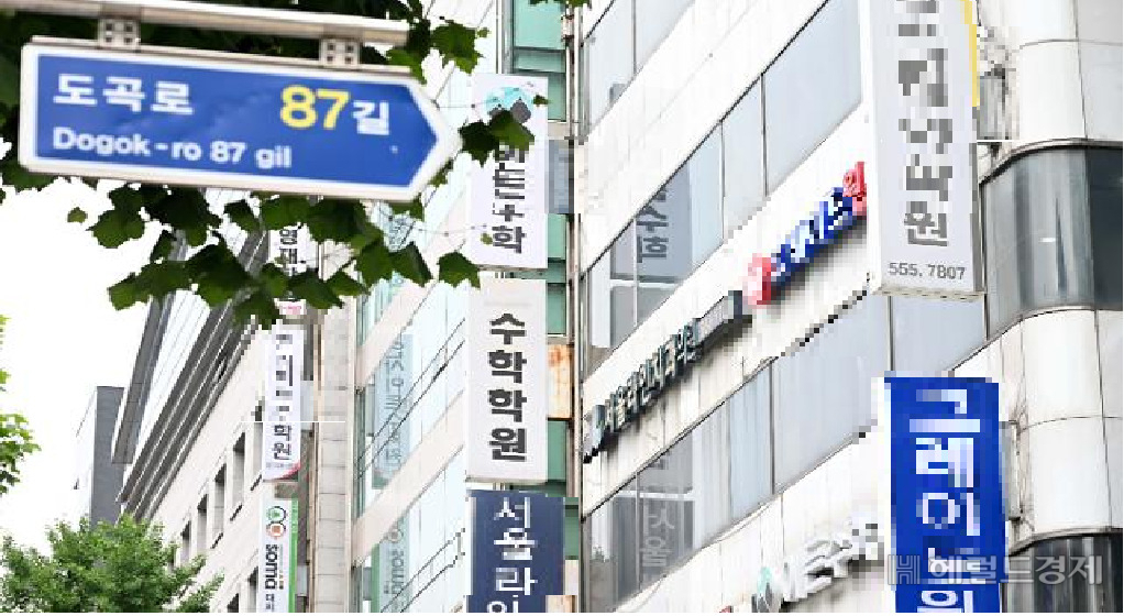 학원 간판으로 빽빽한 강남구 대치동 학원가 건물 [이상섭기자]