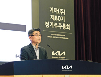 송호성 기아 사장이 15일 서울 서초구 기아 본사에서 열린 제80기 정기주주총회에서 개회 선언을 하고 있다.