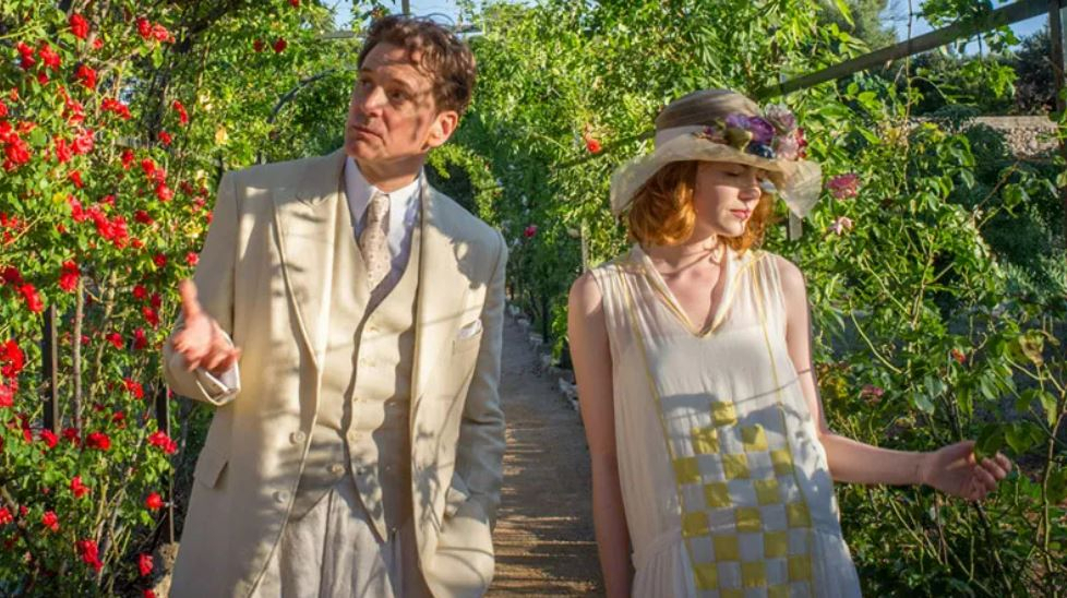 A scene from "Magic in the Moonlight," starring Colin Firth (left) and Emma Stone (Tving)