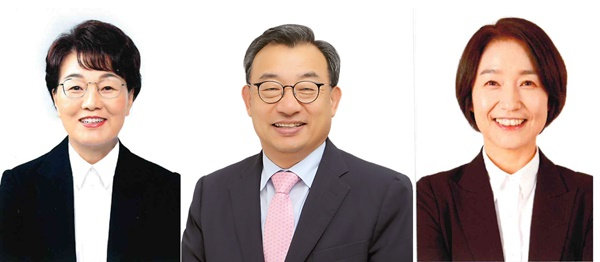 사진 왼쪽부터 기호 순으로 권향엽 민주당 후보, 이정현 국민의힘 후보, 유현주 진보당 후보.
