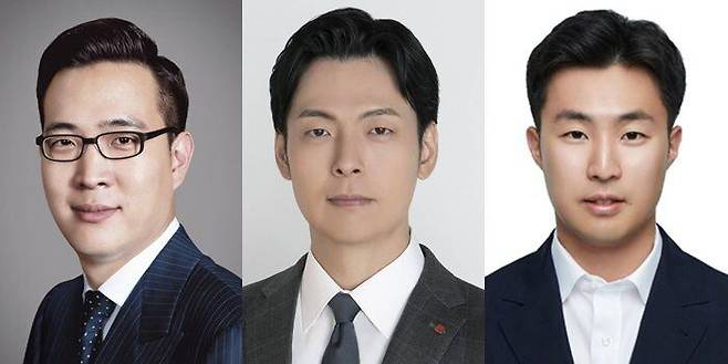 김동선 한화갤러리아 전략본부장(왼쪽부터), 신유열 롯데지주 미래성장실장, 전병우 삼양라운드스퀘어 전략기획본부장. [각 사 제공]