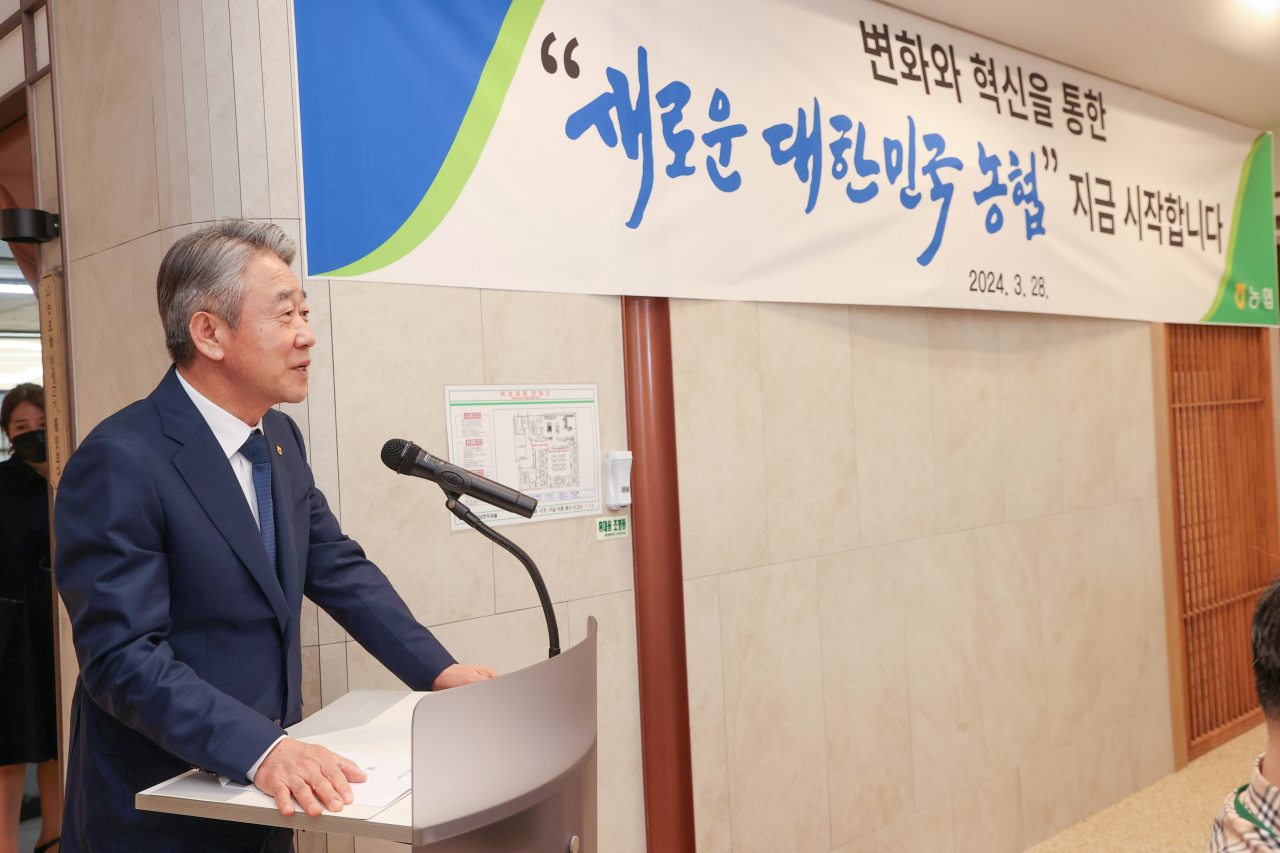 강호동 농협중앙회장이 28일 세종시에서 열린 농림축산식품부 출입기자단 간담회에서 인사말을 하고 있다.[농협중앙회 제공]