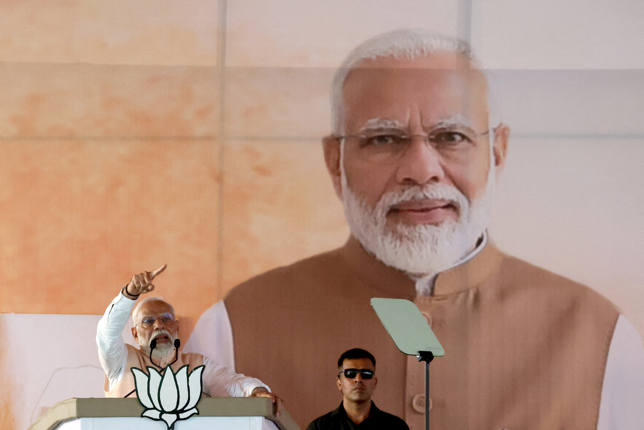 India's Prime Minister Narendra Modi speaks during an election campaign rally in Meerut, India on March 31. (Reuters)