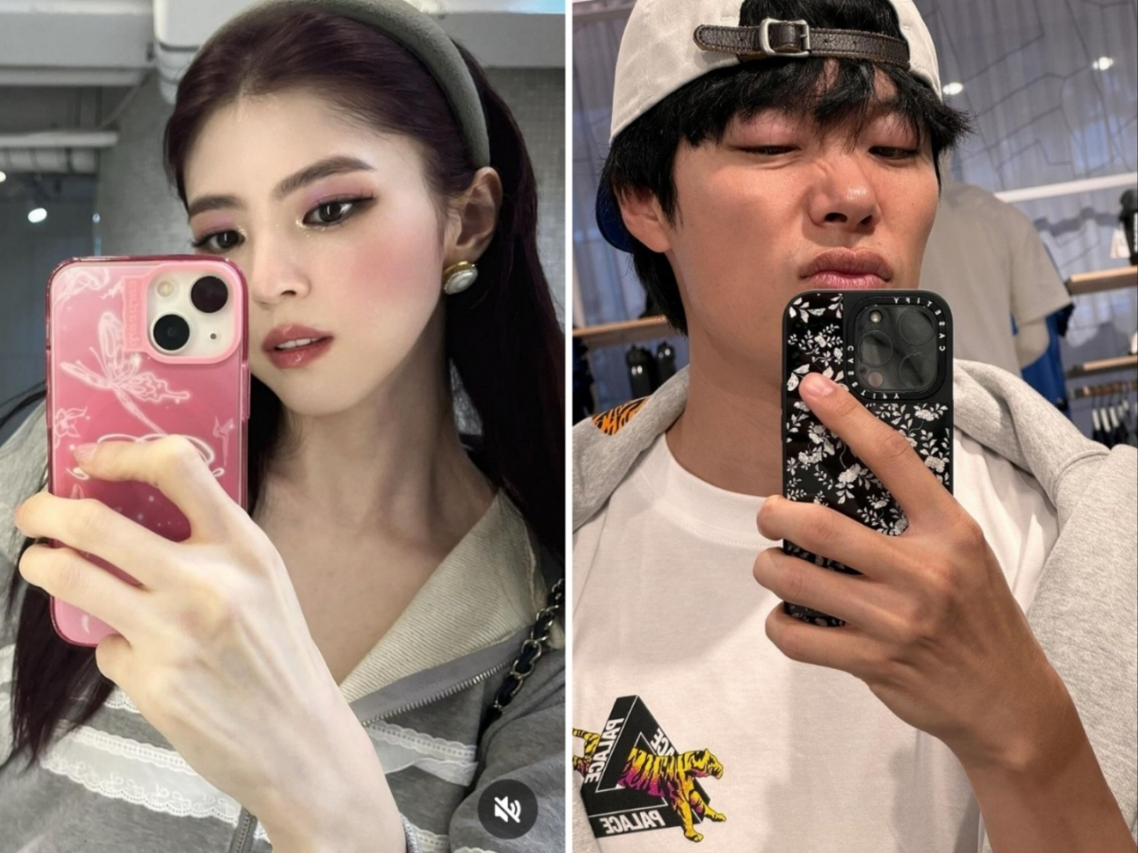 배우 한소희가 2일 올린 셀카(좌)·류준열이 지난 2월26일에 올린 셀카 모습(우). [인스타그램 캡처. 두 사진은 직접적인 연관성이 없음]