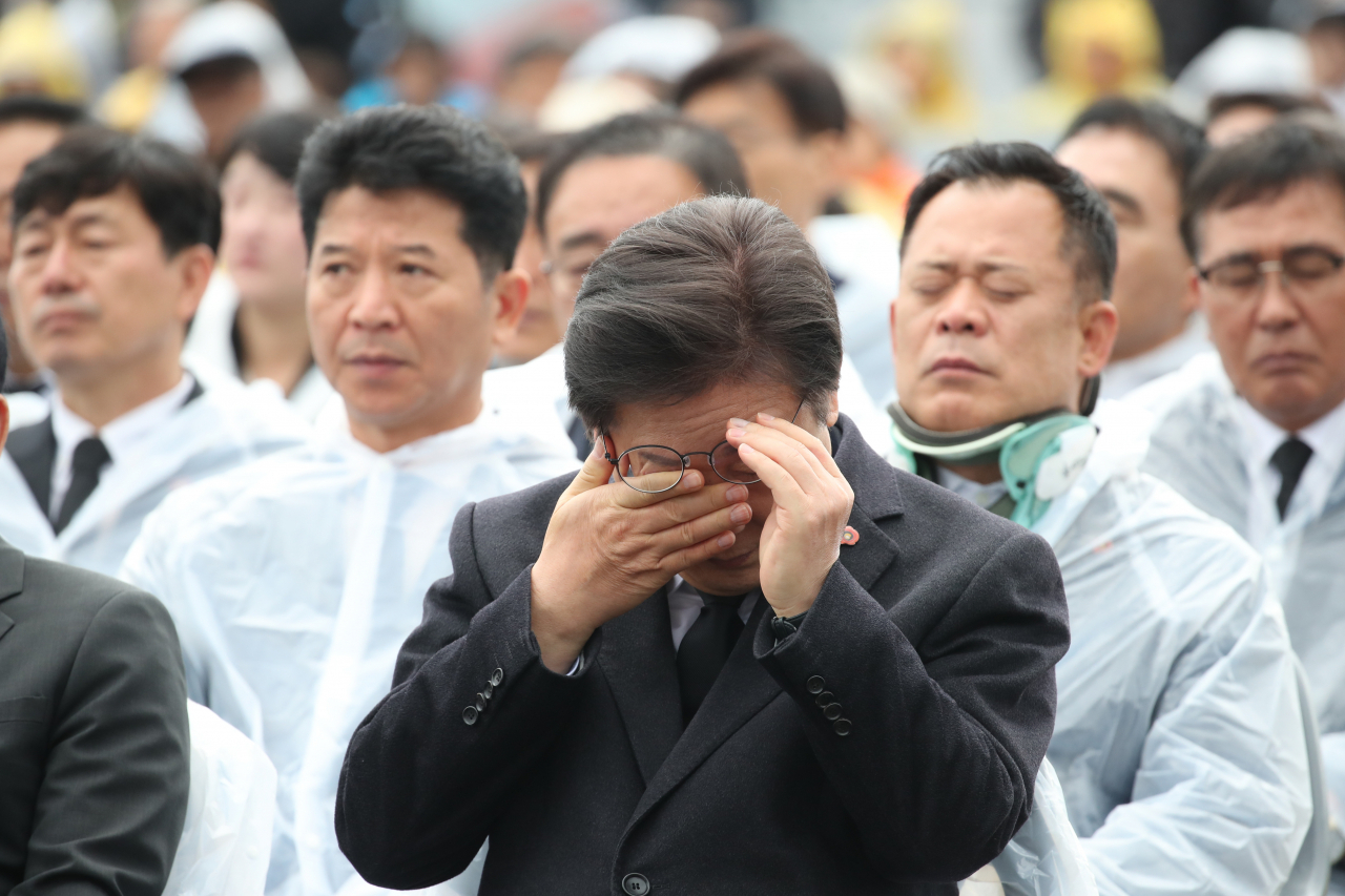 이재명 더불어민주당 대표가 3일 오전 제주시 봉개동 4·3평화공원에서 열린 제76주년 제주4·3희생자추념식에 참석하고 있다. [연합]