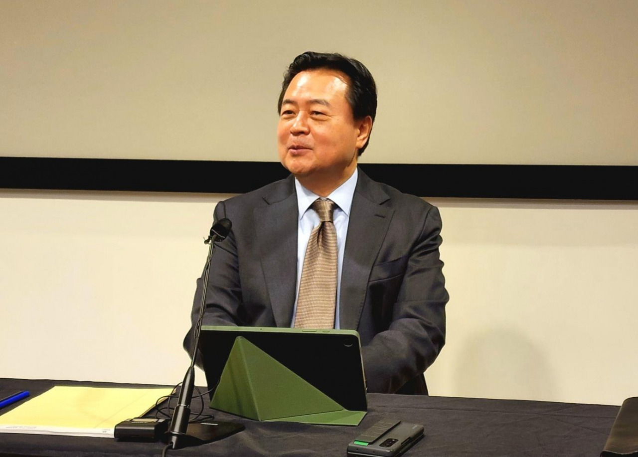 South Korean Ambassador to the United States Cho Hyun-dong speaks during a press conference in Washington, DC on Tuesday. (Yonhap)