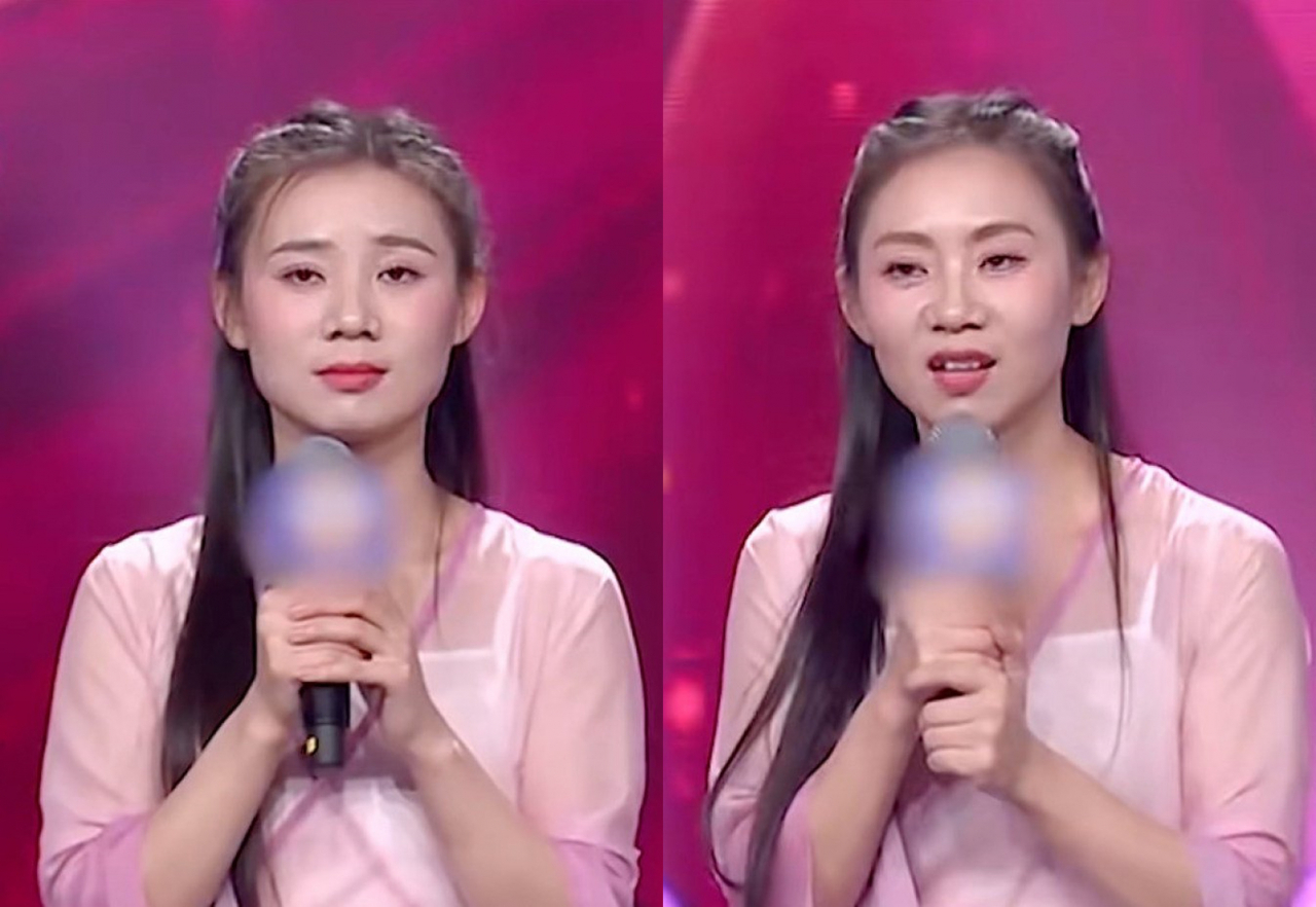 30년 만에 재회한 중국의 일란성 쌍둥이 자매가 현지 TV쇼에 출연한 모습. [바이두]