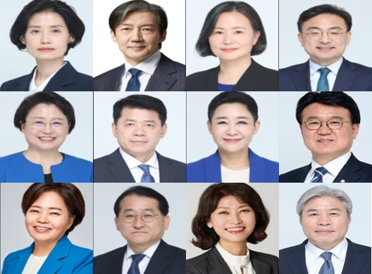 22대 총선 비례대표 의석이 조국혁신당 12석으로 결정됐다.첫번째줄 왼쪽부터 박은정,조국,이해민,신장식. 두번째줄 왼쪽부터 김선민,김준형,김재원,황운하. 세번째줄 왼쪽부터 정춘생,차규근,강경숙,서왕진. [연합]