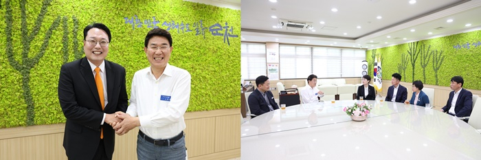 사진 왼쪽부터 천하람 개혁신당 당선인, 노관규 시장 그리고 진보당 전종덕 당선인과 이성수 도당위원장 일행.