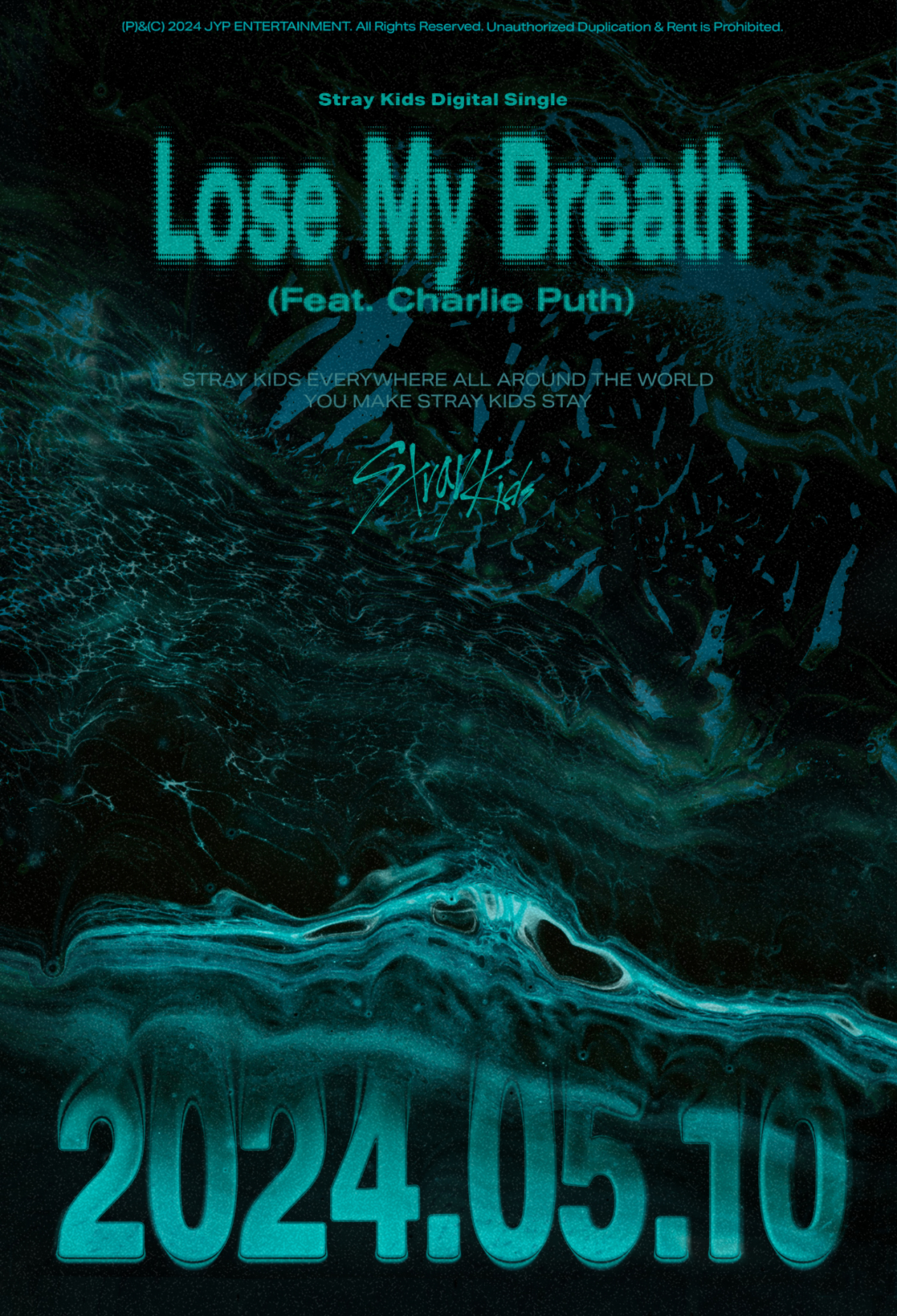 A teaser poster for Stray Kid's upcoming digital single, "Lose My Breath" (JYP Entertainment)