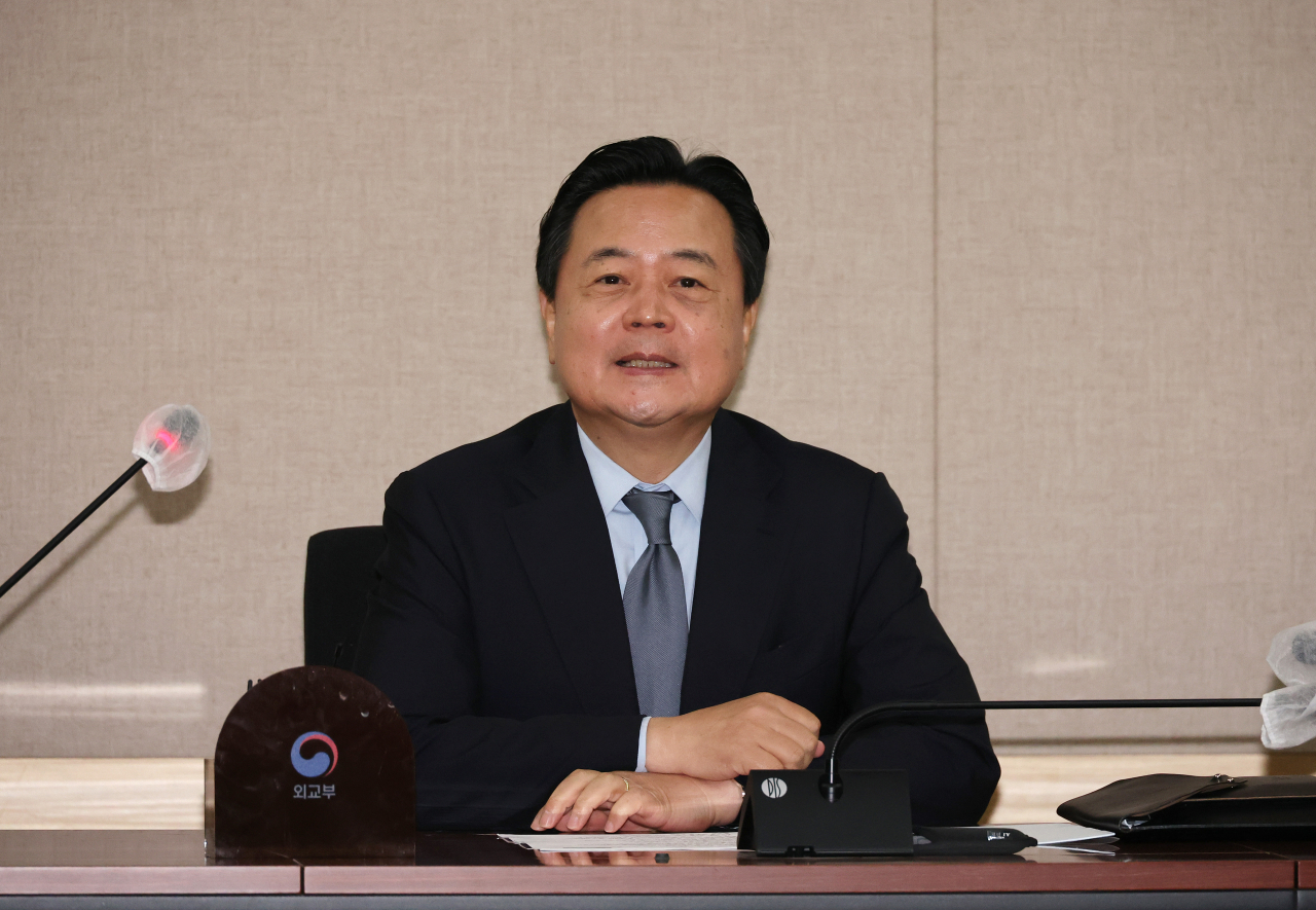 조현동 주미국 대사가 25일 오전 서울 외교부청사에서 열린 기자간담회에서 발언하고 있다. [연합]