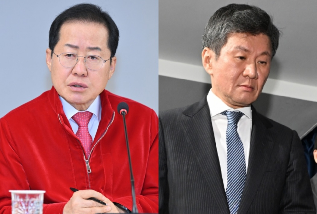 홍준표 대구시장(좌), 정몽규 대한축구협회장(우). [연합]