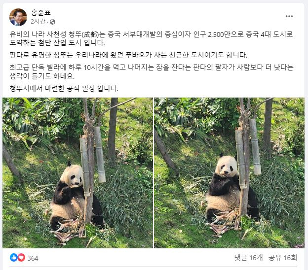 [홍준표 대구시장 SNS 페이스북 캡처]