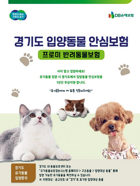 DB손해보험은 ‘2024년 경기도 무한돌봄 입양동물 안심보험 지원사업’에 최종 사업자로 선정됐다고 29일 밝혔다.
‘경기도 입양동물 안심보험 지원사업’은 긴급구조동물을 포함한 유기동물 입양으로 인한 경제적 부담을 줄여 입양률을 높인다는 목적으로 올해 경기도에서 최초로 시행하는 정책이다.
입양가족에게 제공되는 DB손해보험의 ‘프로미 반려동물보험’은 구강질환과 피부질환을 포함한 질병 또는 상해로 인한 치료비와 수술비를 보장한다. 입양한 반려동물이 타인의 신체에 피해를 입히거나 타인의 반려동물에 손해를 입혀 부담하는 배상책임 손해도 보장한다.
보험기간은 가입신청일로부터 1년이며, 관내 동물보호센터에서 유기동물을 입양하면서 보험가입을 신청한 입양가족에게, 경기도가 ‘프로미 반려동물보험’ 1년치 보험료를 지원한다.
보험가입신청은 올해 12월 31일까지 가능하나, 본 사업에 대한 예산이 조기 소진될 경우 가입이 불가할 수 있다.
DB손해보험 관계자는 “올해 최초로 경기도에서 시행되는 동물입양정책을 함께하게 되어 기쁘다”며 “앞으로도 유기동물 입양률을 증대시키고 ‘유기동물 입양’이 새로운 반려동물 돌봄문화로 정착될 수 있도록 지자체와 지속적으로 협력할 것”이라고 말했다.  성연진 기자