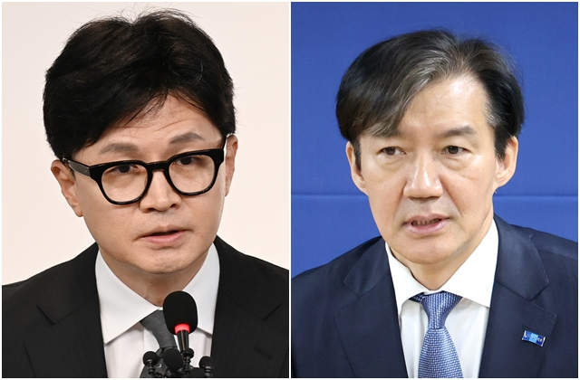 한동훈 국민의힘 전 비상대책위원장(왼쪽)과 조국 조국혁신당 대표. [뉴시스]