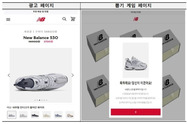 해외쇼핑몰에서 '뉴발란스' 운동화를 저렴하게 판다고 홍보하는 사기성 게시물 모습. 한국소비자원]