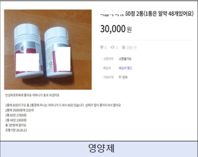 식약처가 적발한 불법 거래 영양제[식약처 제공]