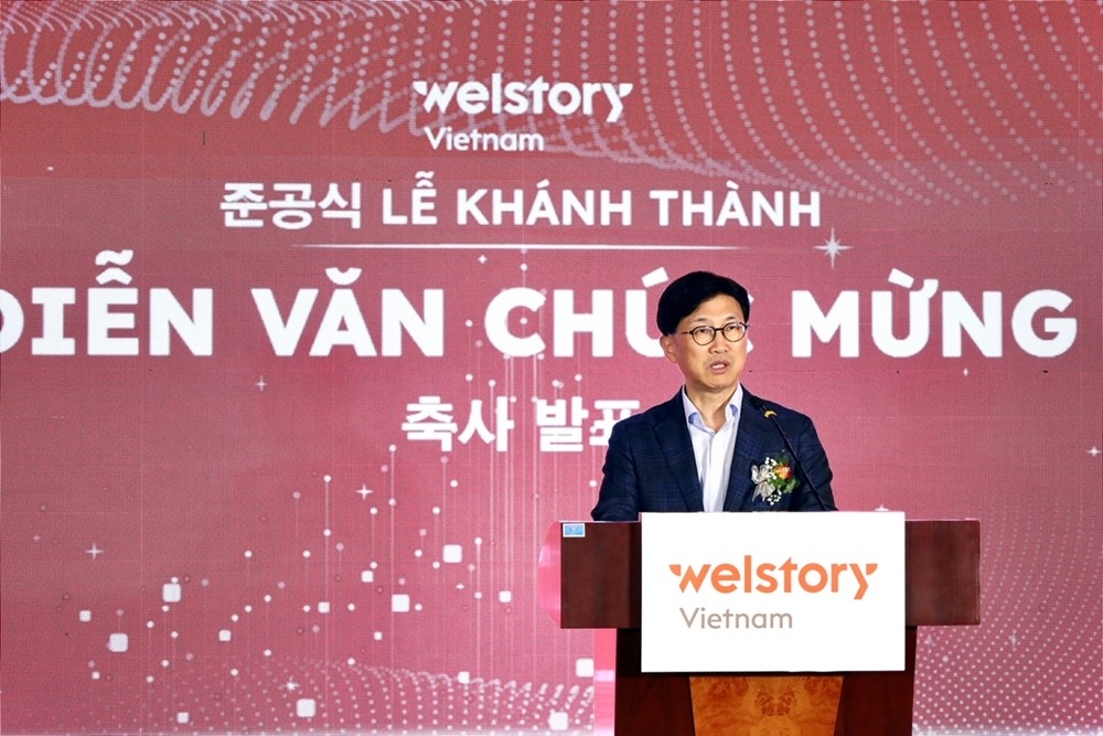 삼성웰스토리 베트남 신물류센터 준공식에 참석해 기념사를 하고 있는 정해린 사장. [삼성웰스토리 제공]
