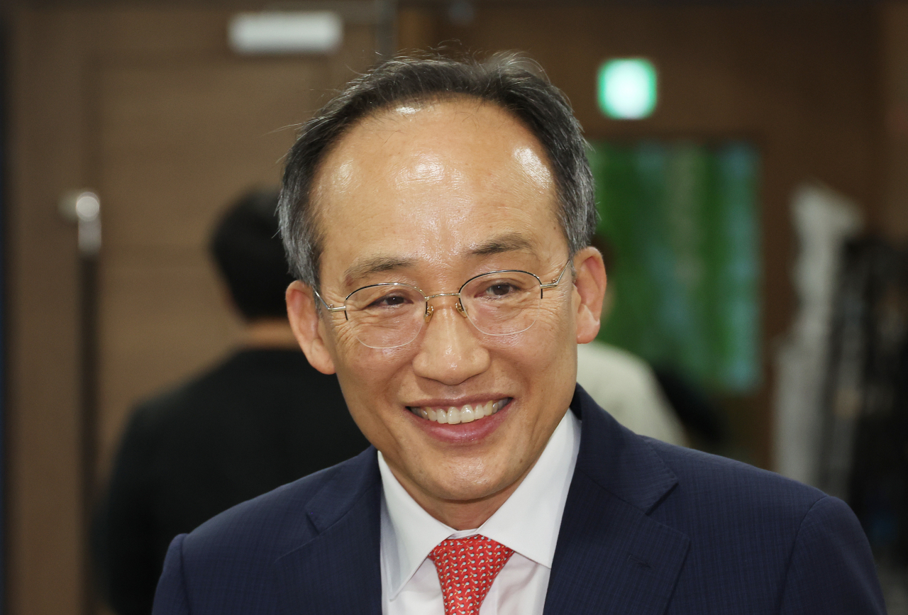국민의힘 신임 원내대표로 추경호 의원이 선출됐다. 사진은 지난 5일 출마선언 기자회견에 참석하는 추경호 의원. [연합]
