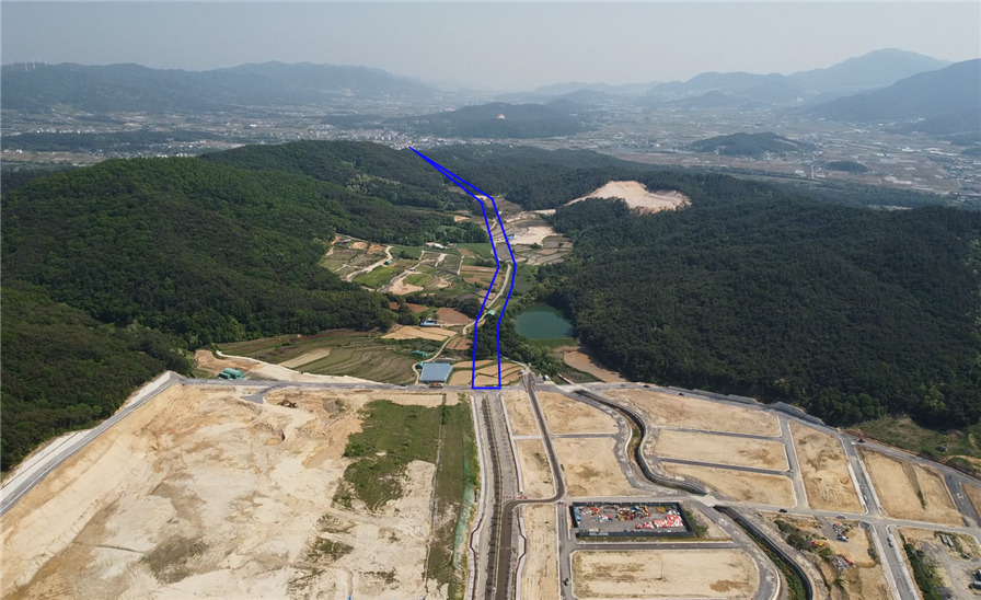 보문~ 구정 도시계획도로 개설 사업 대상지 항공사진.[경주시 제공]