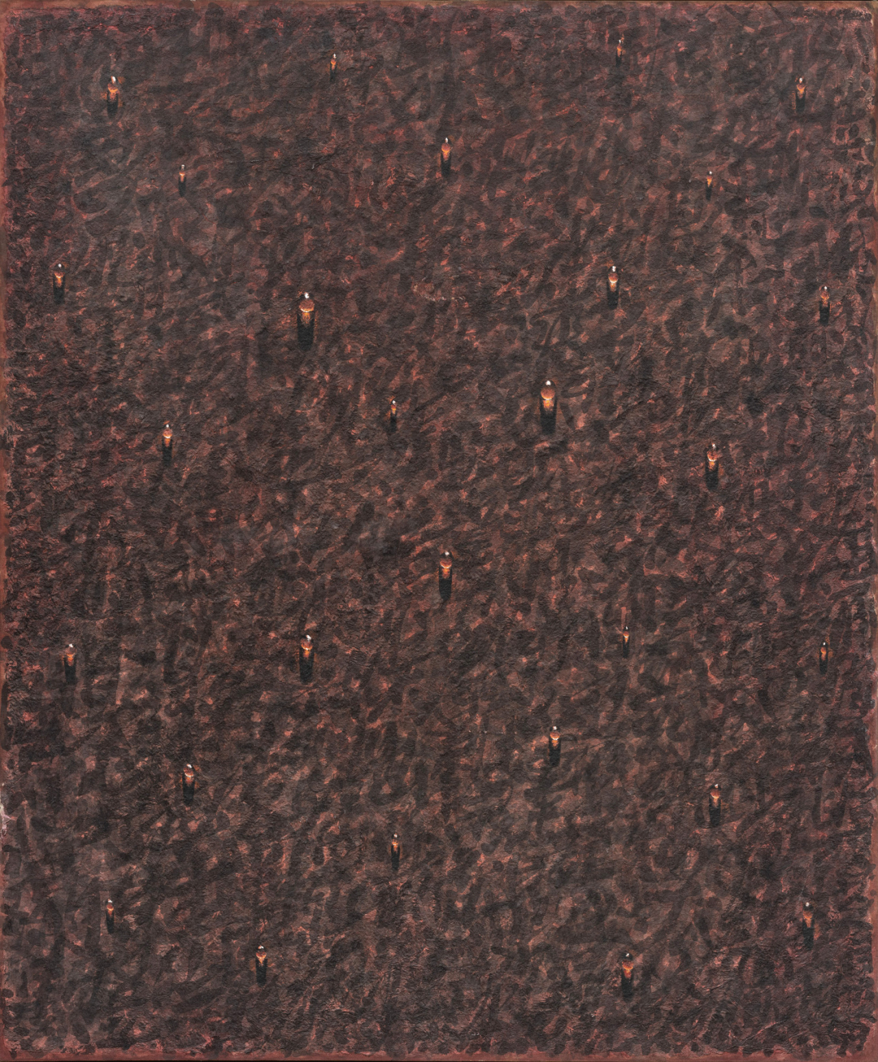 김창열, 회귀 SH 9016, 1990, 캔버스에 한지, 먹, 아크릴릭. [갤러리현대]
