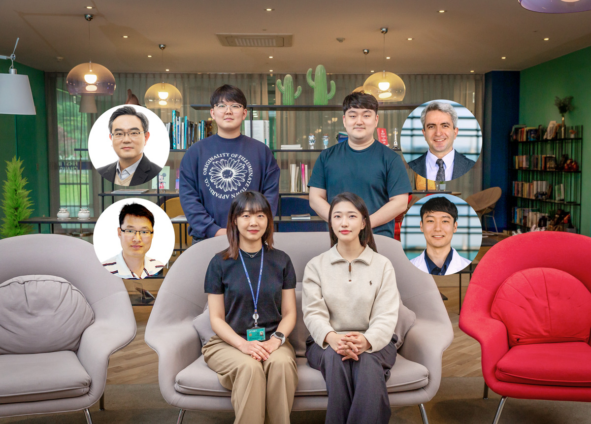 채한기(윗줄 왼쪽)교수, 쟈퍼 야부즈(윗줄 오른쪽) 교수, 백종범(아랫줄 왼쪽) 교수, 이가현(아랫줄 세번째부터), 김석진 연구원.[UNIST 제공]