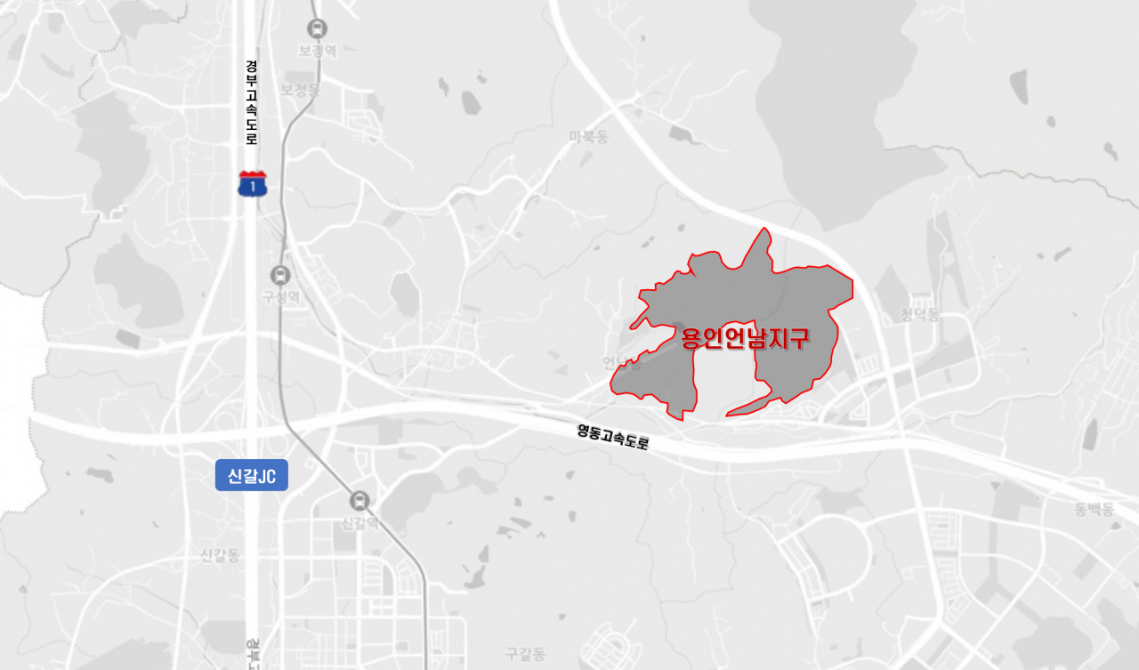 용인특례시 기흥구 언남동 옛 경찰대 부지 공공지원 민간임대주택 공급 촉진 지구(언남지구) 개발사업 대상 부지 위치도.