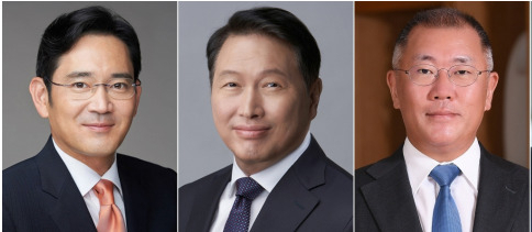 이재용(왼쪽부터) 삼성전자 회장, 최태원 SK그룹 회장, 정의선 현대차그룹 회장. [각 사 제공]