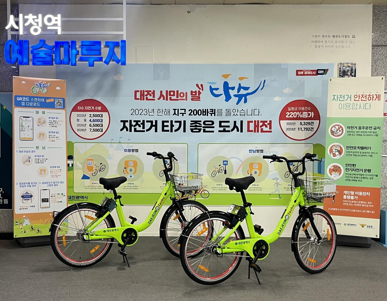 대전시민 3명중 1명이 이용한 것으로 조사된 대전시 공영자전거 ‘타슈’.