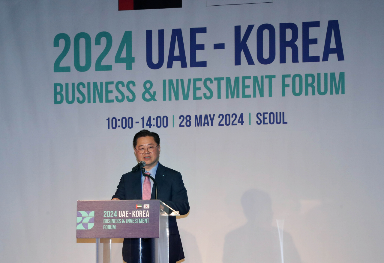 박일준 대한상의 상근부회장이 ‘한-UAE 비즈니스 투자 포럼’에서 인사말을 하고 있다. [대한상의 제공]