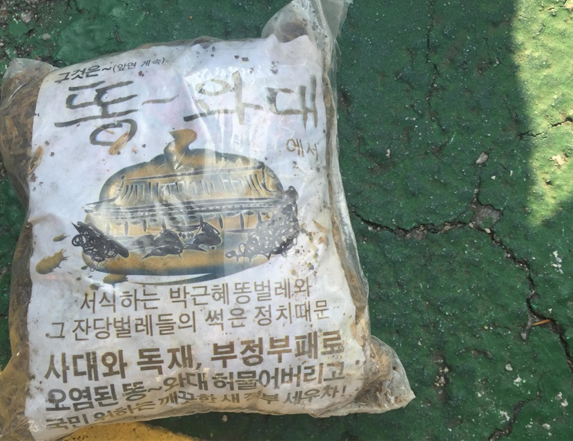 29일 북한이 날려 보낸 것으로 보이는 풍선 90여개가 전국 곳곳에서 발견됐다. 일부는 땅에 떨어졌고 나머지는 계속 비행 중이다. 사진은 2016년 북한이 대남풍선으로 살포한 오물봉투. [연합]