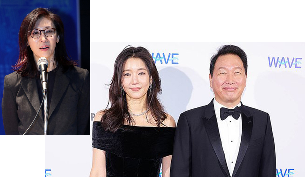 노소영(왼쪽부터) 아트센터 나비 관장, 김희영 티앤씨재단 이사장, 최태원 SK그룹 회장. [게티이미지, 연합]