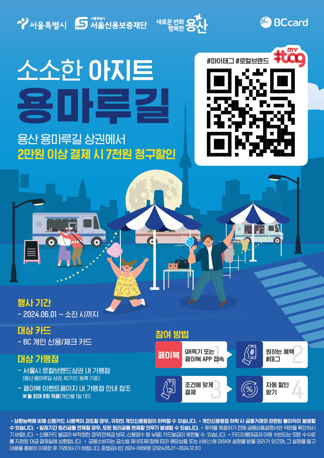 6월 1일부터 용산구 효창공원앞역 용마루길 상권과 구로구 오류동역 인근 오류버들 상권에서 비씨카드로 2만원 이상 결제하면 7000원이 청구할인된다.[서울시 제공]